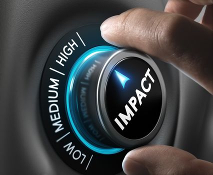 Man hand turning a knob in the highest position,  Concept image for illustration of high impact communication and advertising campaign. 