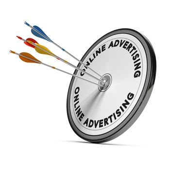 Many arrows hitting the same target, Concept image for business online advertising goals or marketing.