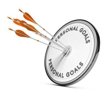 Many arrows hitting the same target, Concept image for business personnal goals or self confidence coaching.