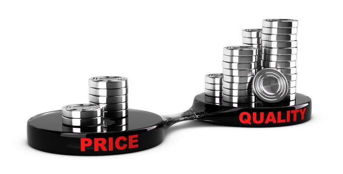 Price vs quality concept, abstract coins piles. Conceptual image for business cost management for a value added product.