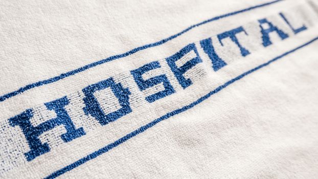 Detail Of A Blue And White Hospital Branded Towel