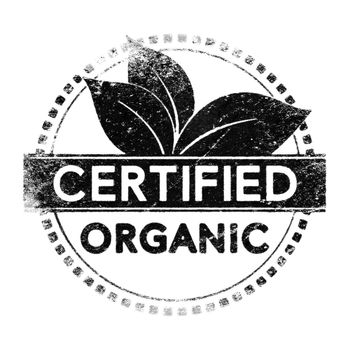 Realistic organic certified label, black silhouette over white for mask use