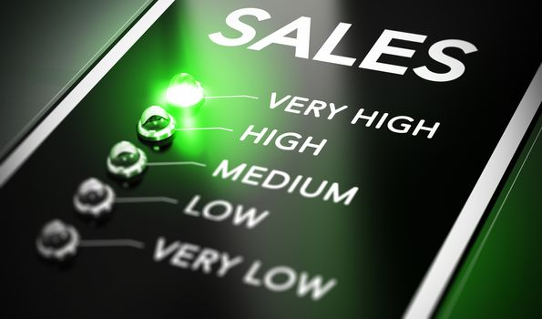 Sales management concept. Salesforce monitoring system with green light in front of very high.