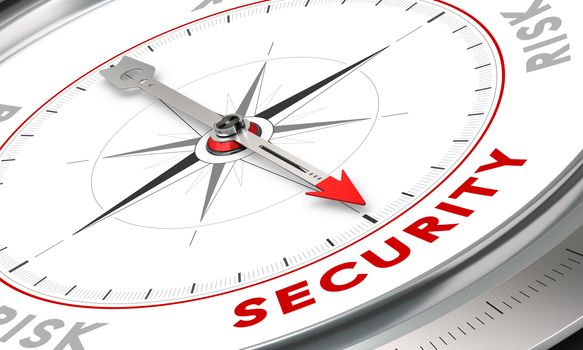 Compass with needle pointing the word security. Conceptual illustration for security or risk management. Business concept image.