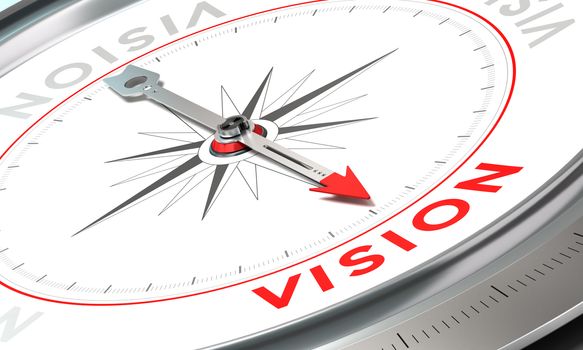 Compass with needle pointing the word vision. Conceptual illustration part two of a company statement, Mission, Vision and Value.