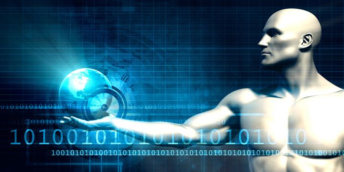 Man Holding Globe with Technology Abstract Background