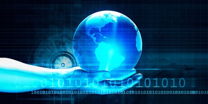 Futuristic Background with Businessman and Globe in Hands