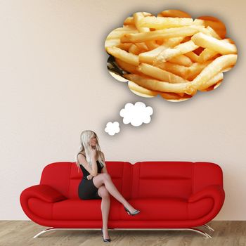 Woman Craving French Fries and Thinking About Eating Food