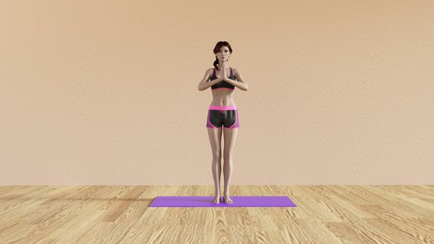 Yoga Class Greeting Pose Illustration with Female Instructor 