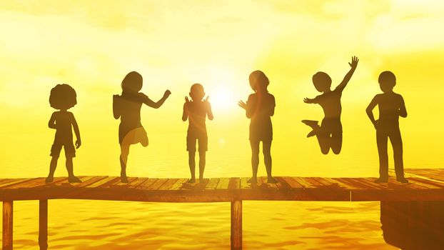Kids Playing in the Summertime on a Pier