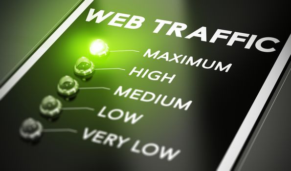 Web traffic concept, Illustration of seo over black background with green light and blur effect.