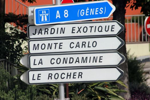 Signs Showing Directions to Monaco Landmarks