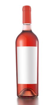 Rose wine bottle with label and red cap isolated on white background