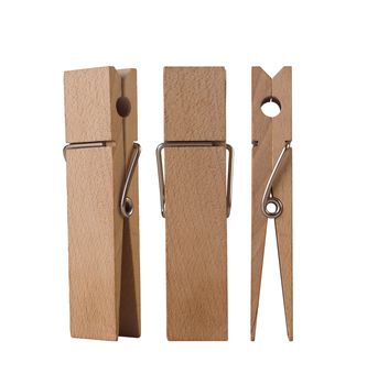 Wooden peg shot from different angles isolated on white background