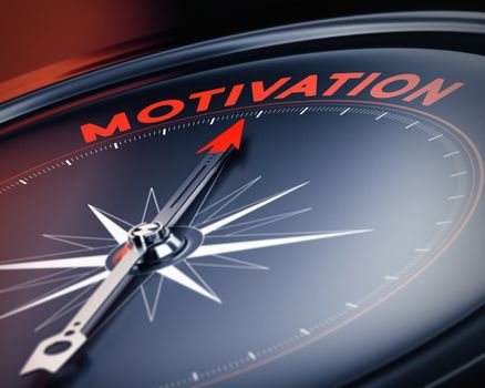 Compass needle pointing the word motivation. Concept image, illustration of motivational quotes. 3D render with blur effect.