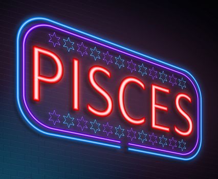 Illustration depicting an illuminated neon sign with a pisces concept.