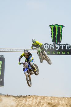 SUPHANBURI - MARCH 06 : Valentin Guillod #92 with Honda Motorcycle in competes during the FIM MXGP Motocross Wolrd Championship Grand Prix of Thailand 2016 on March 06, 2016 in Suphanburi, Thailand.