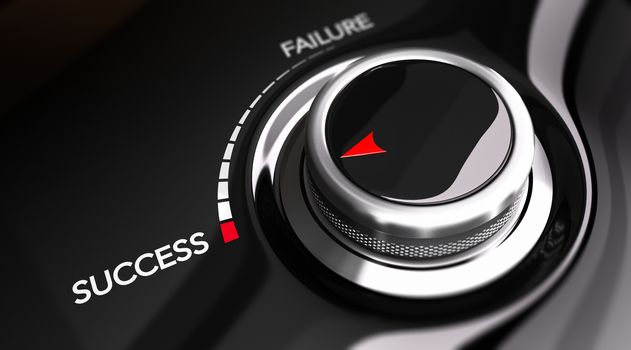 Button pointing the word success. Concept image for illustration of motivation improvement or individual efficiency.