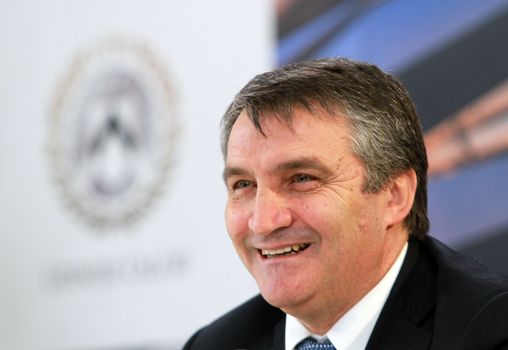 ITALY, Udine: A picture is taken at Dacia Arena in Udine on March 15, 2016 of new appointed Udinese club manager Luigi de Canio, who managed Queens Park Rangers during the 2007-08 season. Udinese have sacked manager Stefano Colantuono nine games from the end of the season and replaced him on March 15, 2016 with ex-QPR boss Luigi de Canio. Luigi de Canio returns to the club after 15 years and has signed a contract until the end of the season. 