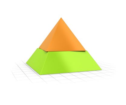 Conceptual 3D render of a two layers pyramid over perspective background. 