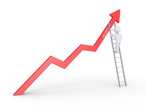 Businessman is climbing on a ladder to reach the top of the graph