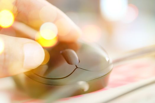 Close up of young woman hand on computer mouse,Social Media Life