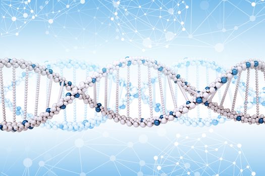 DNA molecule on blue background, front view