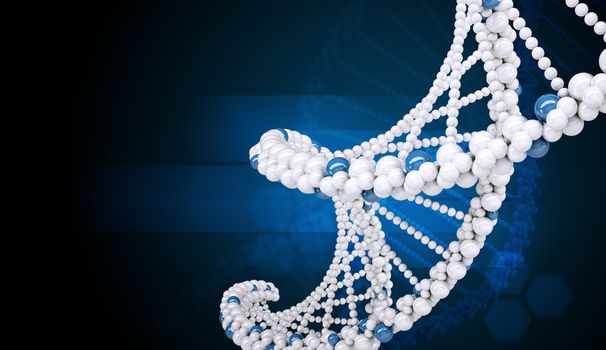 DNA molecule on blue background, abstract background, closeup
