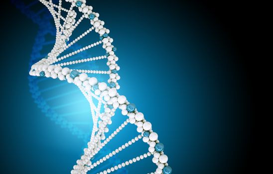 DNA molecule on blue background, abstract background, close up view
