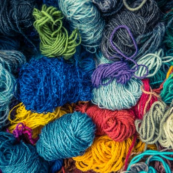 A Background Texture Of Different Types Of Balls Of  Wool