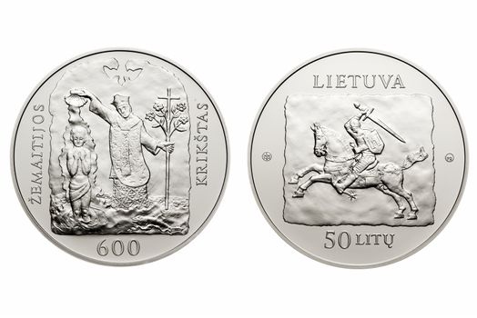 LITHUANIA, 2013:  50 litas coin dedicated to the 600th anniversary of the christening of Samogitia