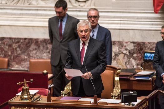 FRANCE, Paris : French National Assembly president Claude Bartolone delivers a speech during a session of questions to the government on March 15, 2016 at the National Assembly in Paris. 