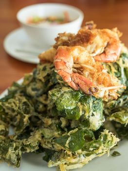 Soft focus of fried shrimp with vegetable fritters crisp.