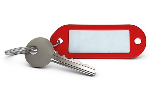 Key and red keyring with room for text over white background