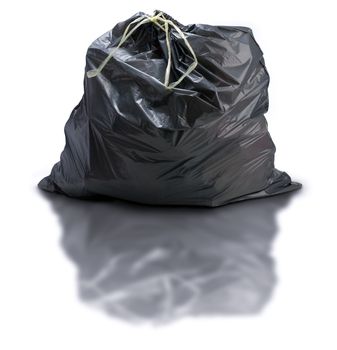 Garbage bag over white background with reflection