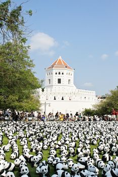 BANGKOK,THAILAND - MARCH 13, 2016 : 1600 Pandas+ TH, Paper mache Pandas to represent 1,600 Pandas and to raise awareness in conservation and sustainable development for endangered animals in Thailand.