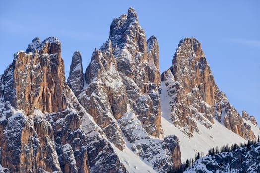 Beautiful Croda da Lago after sunset, Dolomites