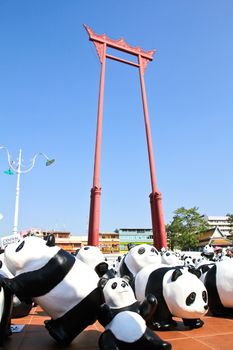 BANGKOK,THAILAND - MARCH 14, 2016 : 1600 Pandas+ TH, Paper mache Pandas to represent 1,600 Pandas and to raise awareness in conservation and sustainable development for endangered animals in Thailand.