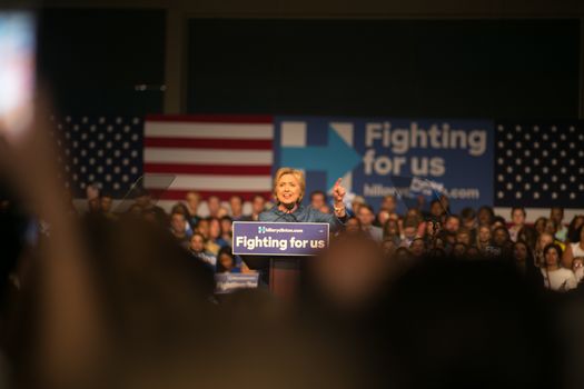 UNITED STATES, West Palm Beach: Democratic presidential candidate former Secretary of State Hillary Clinton speaks during her primary night gathering on March 15, 2016 in West Palm Beach, Florida. Hillary Clinton defeated rival U.S. Sen. Bernie Sanders in the Florida, Ohio and North Carolina primaries.