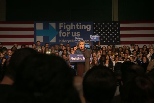 UNITED STATES, West Palm Beach: Democratic presidential candidate former Secretary of State Hillary Clinton speaks during her primary night gathering on March 15, 2016 in West Palm Beach, Florida. Hillary Clinton defeated rival U.S. Sen. Bernie Sanders in the Florida, Ohio and North Carolina primaries.