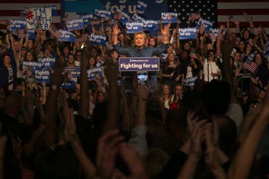 UNITED STATES, West Palm Beach: Democratic presidential candidate former Secretary of State Hillary Clinton speaks during her primary night gathering on March 15, 2016 in West Palm Beach, Florida. Hillary Clinton defeated rival U.S. Sen. Bernie Sanders in the Florida, Ohio and North Carolina primaries.