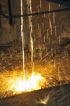 liquid metal pouring in Railroad containers inside of plant