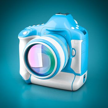 Digital camera 3d model image on blue background