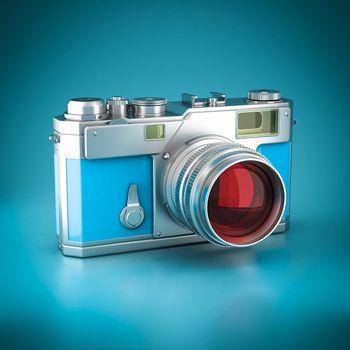 Digital camera 3d model image on blue background