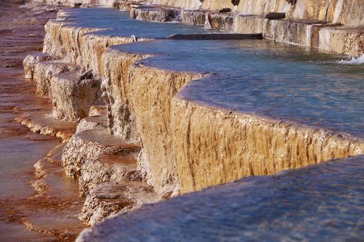 Terraced travertine mineral pools at Pamukkale in Turkey