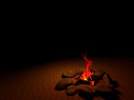 3d fire in the middle of the night in the desert