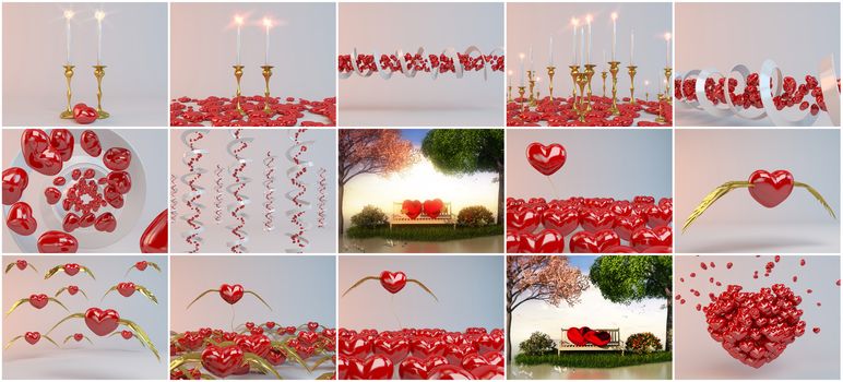 Candles and hearts for lovers and valentine day collection with many objects and elements such as canldes, flying hearts, romantic view and tunnle of love