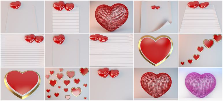 3d scenes for lovers and valentine day collection with many objects and elements and love letters ready to use