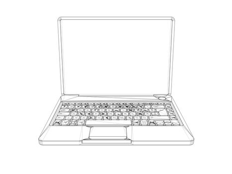 laptop wireframe illustration isolated on white background