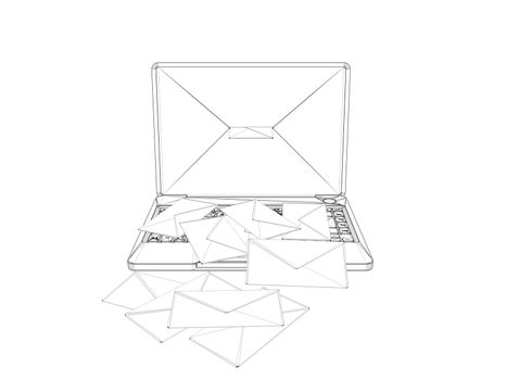 laptop wireframe illustration isolated on white background